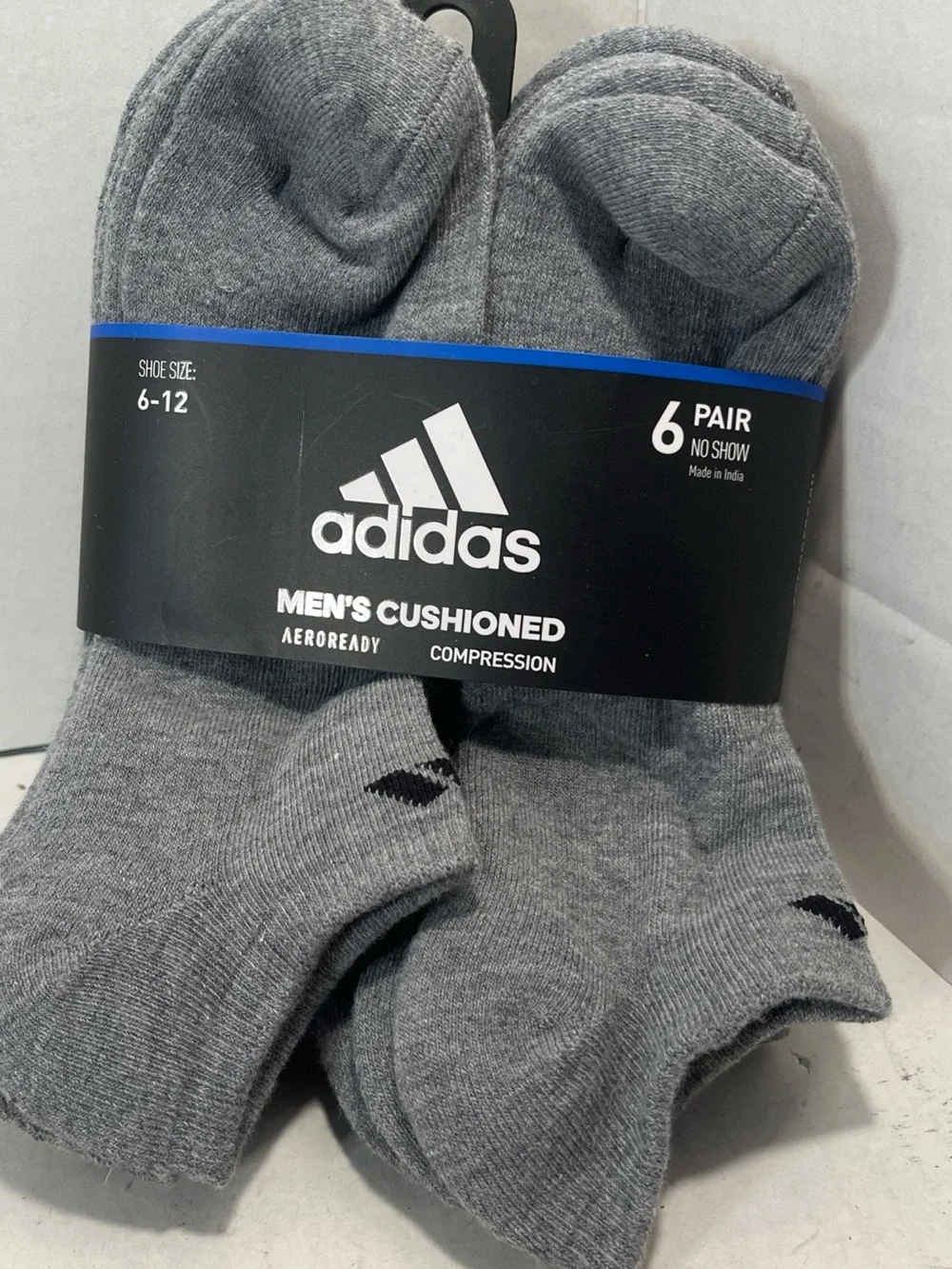 adidas Men's No-Show Cushioned Athletic Socks - Gray (6 Pack)